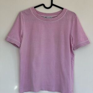 ZARA Pastel Pink Ribbed-Neck Tee